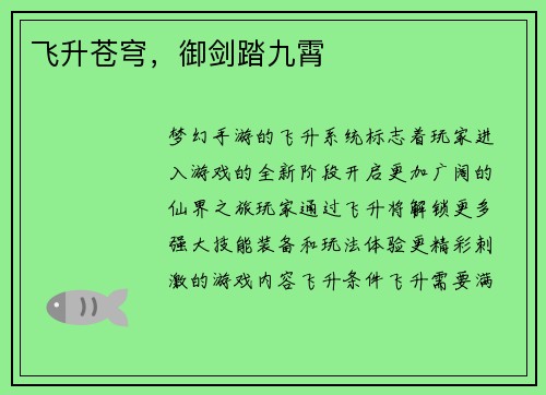 飞升苍穹，御剑踏九霄